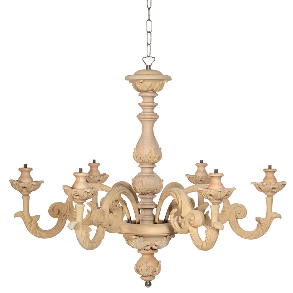 Leaf chandelier with 6 light fittings in beech and wood pulp size 78x78x67