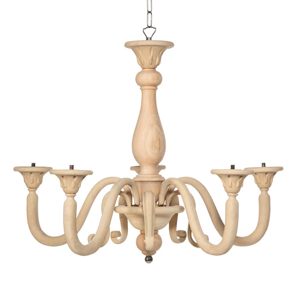 Tulip chandelier with 5 light fittings in beech and wood pulp size 65x65x60