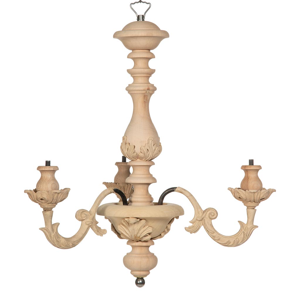Leaf chandelier with 3 light fittings in beech and wood pulp size 47x47x55