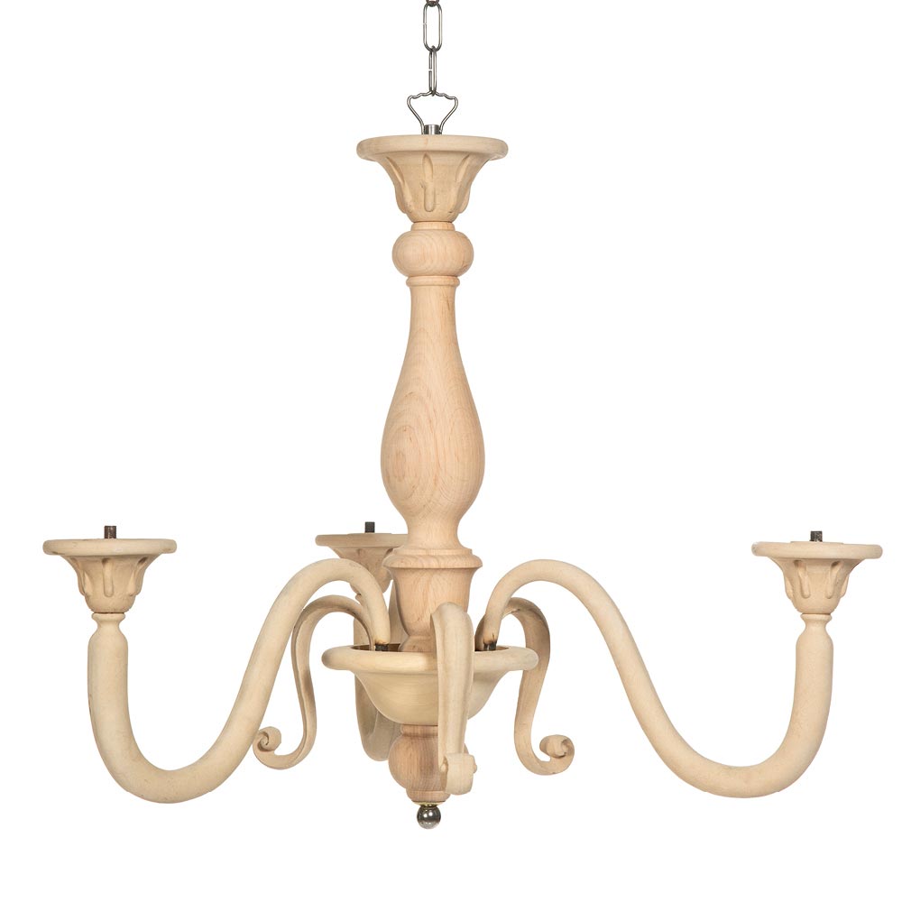 Tulip chandelier with 3 light fittings in beech and wood pulp size 49x49x48