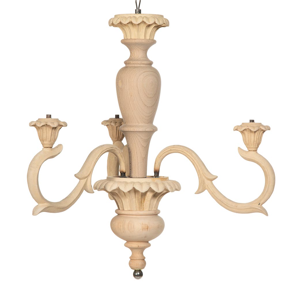 Daisy chandelier with 3 light fittings in beech and wood pulp size 55x55x55