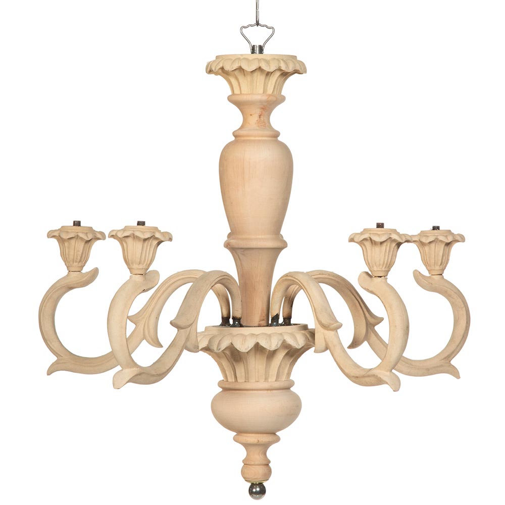 Daisy chandelier with 5 light fittings in beech and wood pulp size55x55x55