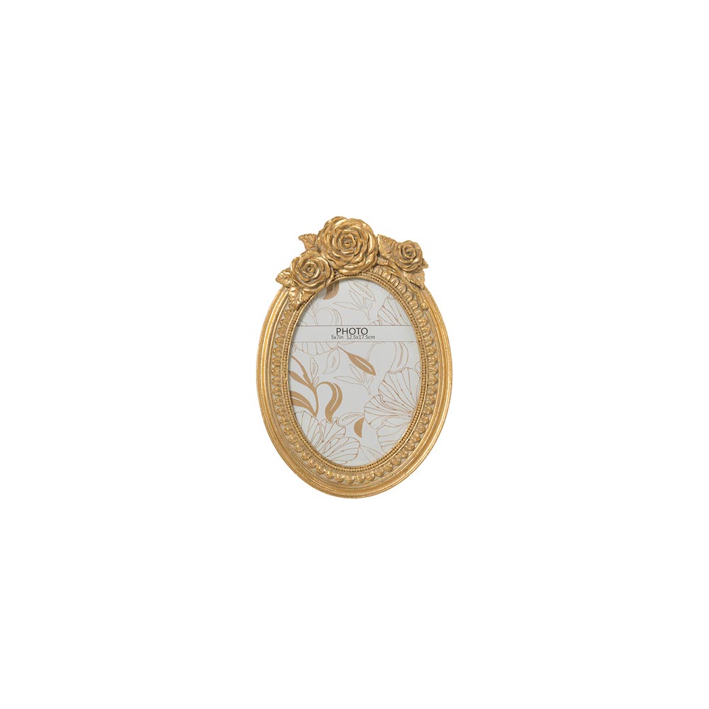 Oval rose photo frame in gold resin size (external) 17x3,5x27