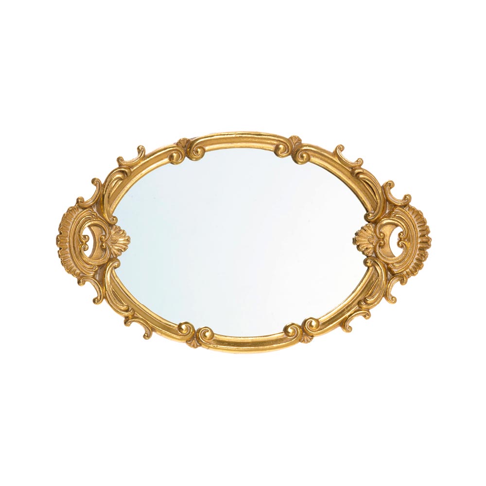 Oval tray with mirror in resin size 40x23,5x3