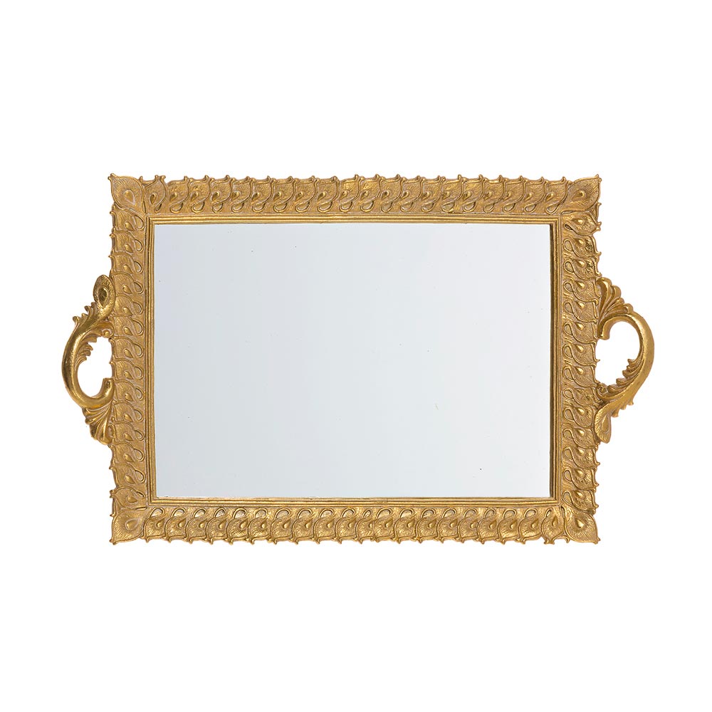Rectangular tray with mirror in resin size 40x25x4