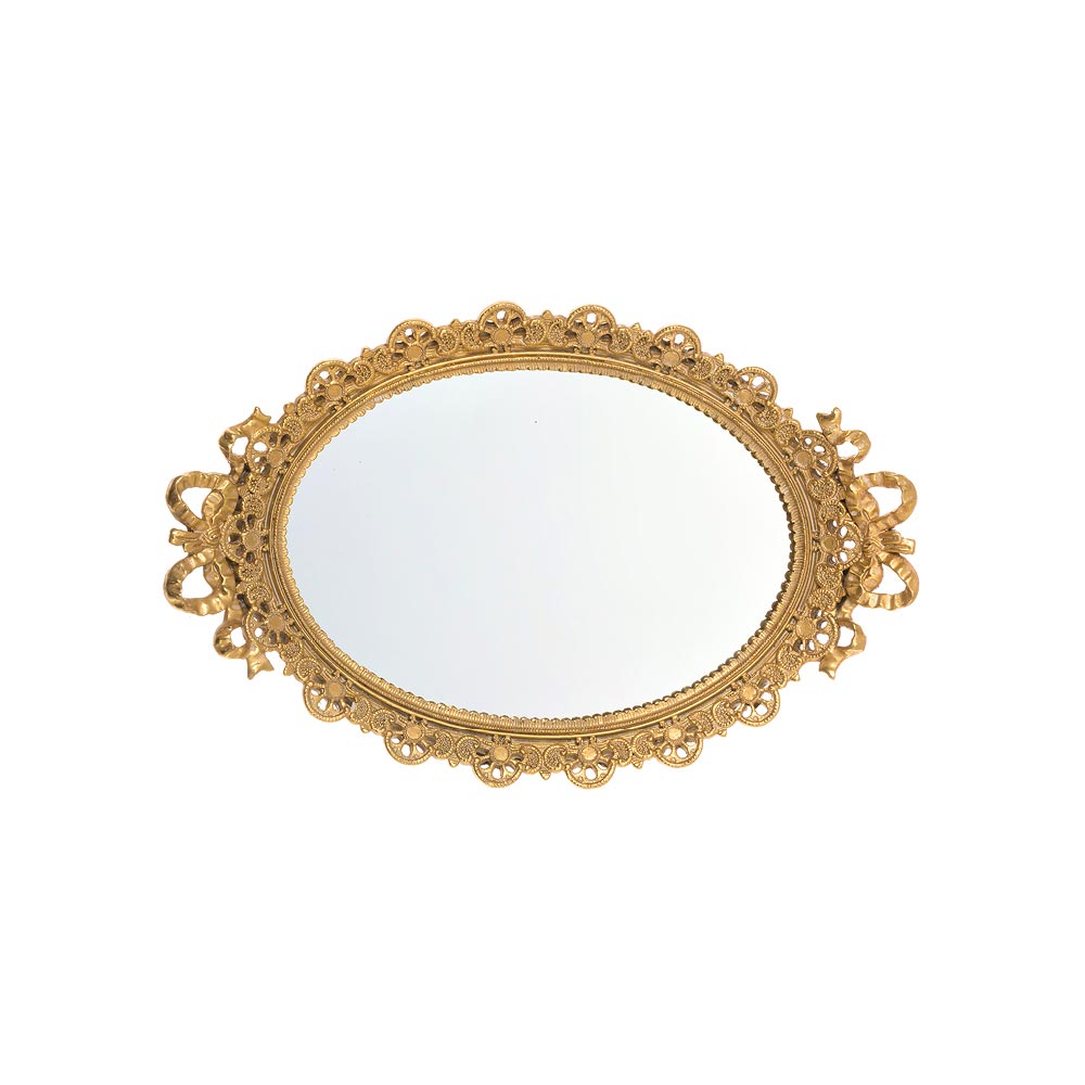 Oval tray with mirror in resin size 36x23x4,5