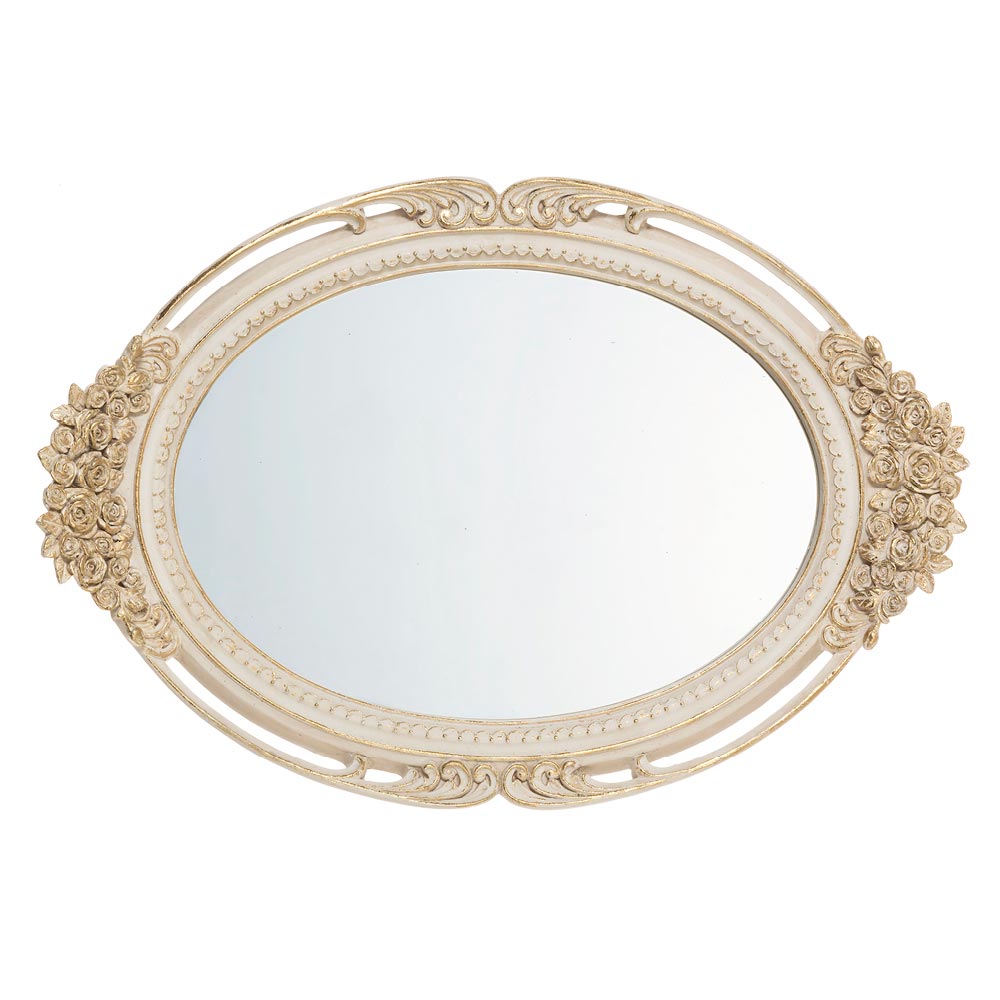 Oval tray with mirror in resin size 47x32x5
