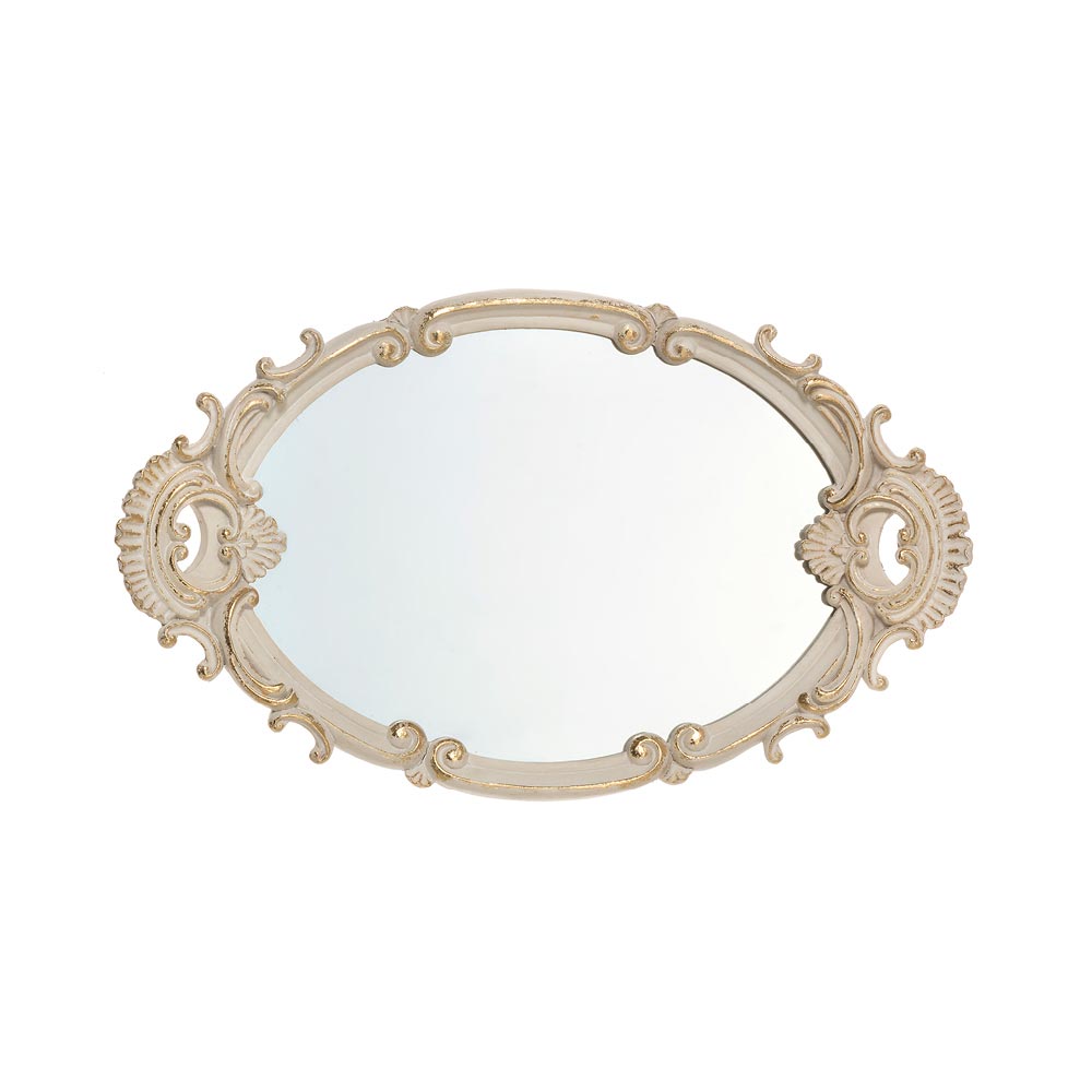 Oval tray with mirror in resin size 40x23,5x3