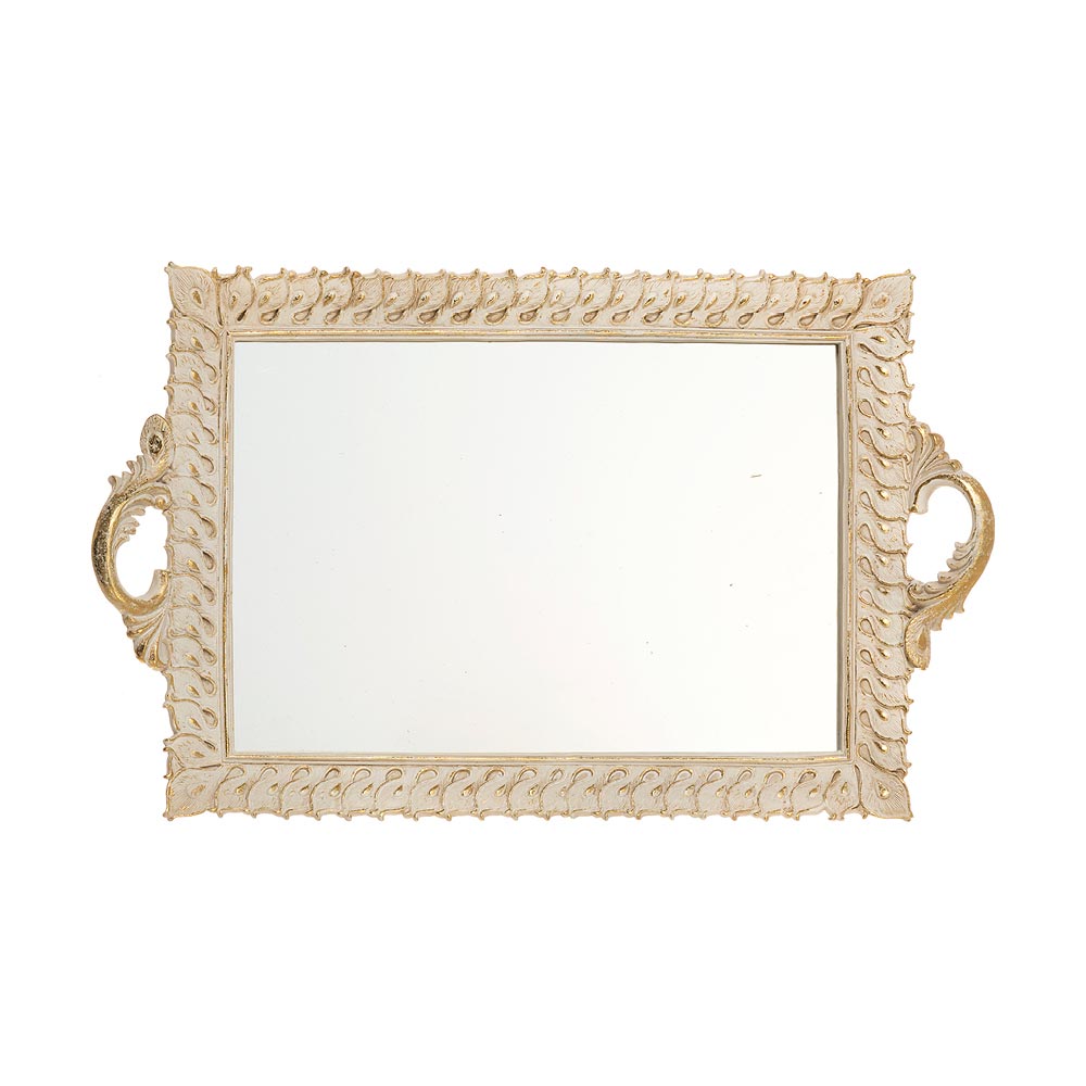Rectangular tray with mirror in resin size 40x25x4