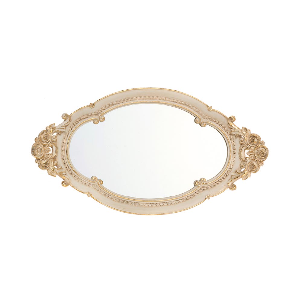 Oval tray with mirror in resin size 40x22x5,5