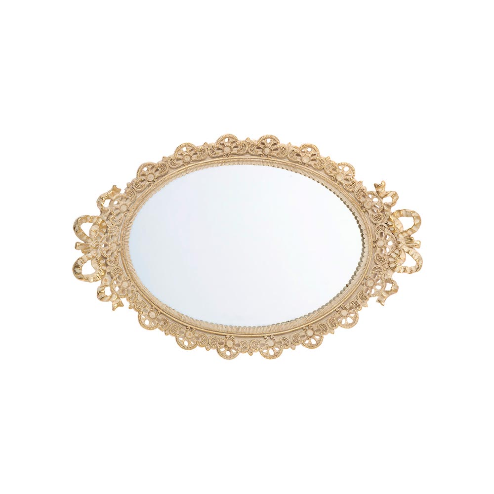 Oval tray with mirror in resin size 36x23x4,5